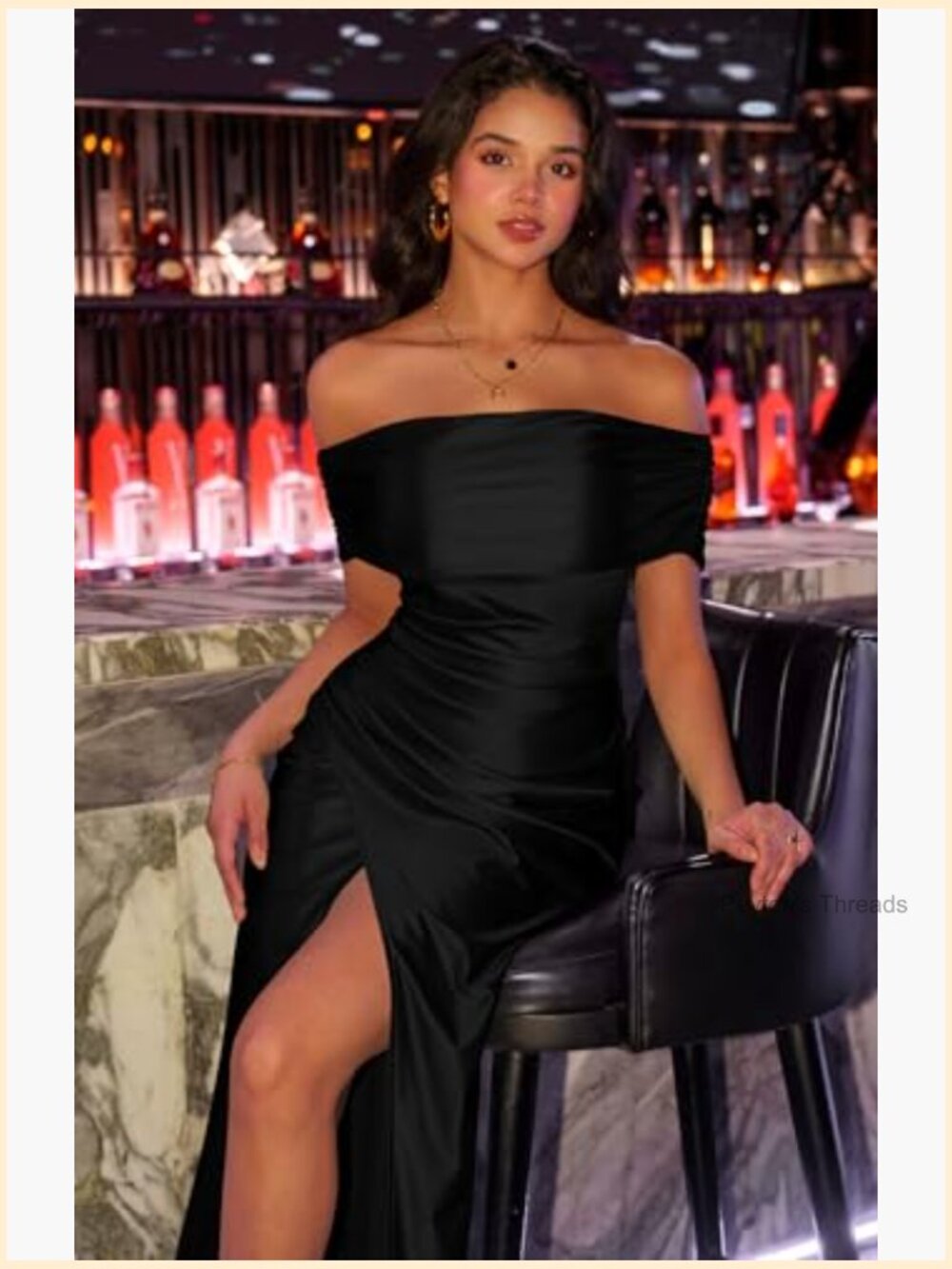 Elegant Off Shoulder High Split Bodycon Maxi Dress for Evening Wedding Guest - Picture 3 of 7